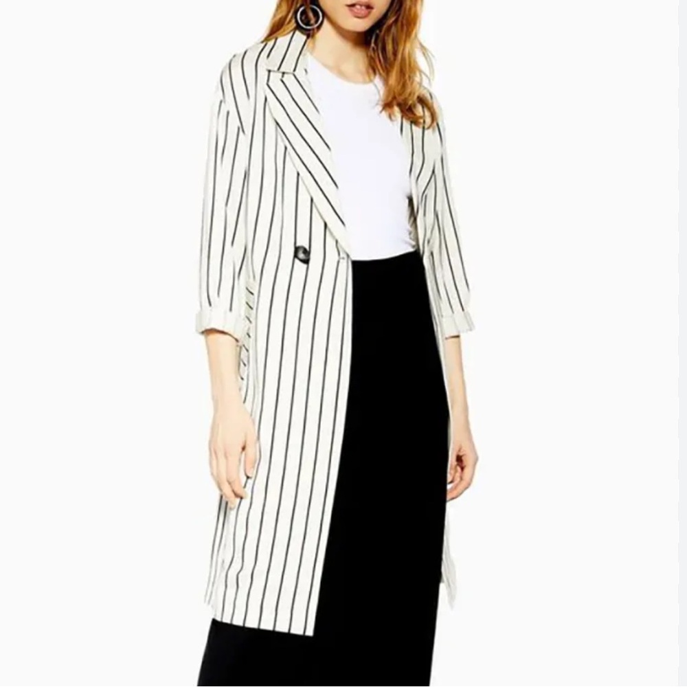 TopShop Trench Elegant Black Cream White Chic Jacket Coat Top Shop Small S 4 6